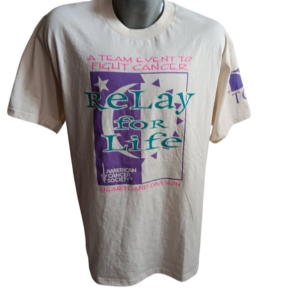 Vintage Mens T-shirt Large 1990's Nebraska Relay Life Run Cancer Society Delta - Picture 1 of 5